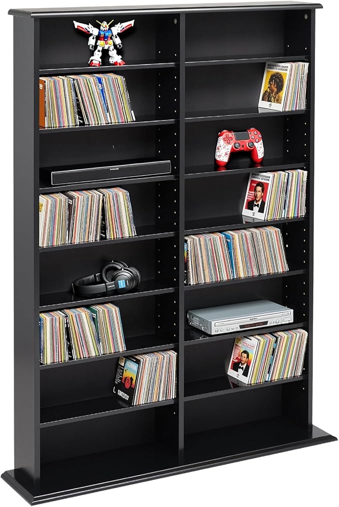 Prepac 2 Column Display Cabinet Media Storage, Double Width Wall, Black