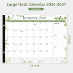 2026 Desk Calendar, Large Desk Calendar 22" x 17" (Jan 2026 - Jun 2027) Monthly Desktop Wall Planner for Family Teacher School Office Supplies, Leaf