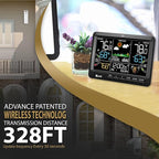 Weather Station Indoor Outdoor Thermometer Wireless, Home Atomic Clock with Large Constant Display, Inside Outside Temperature Humidity Monitor, Dew Heat Point, Barometer Black