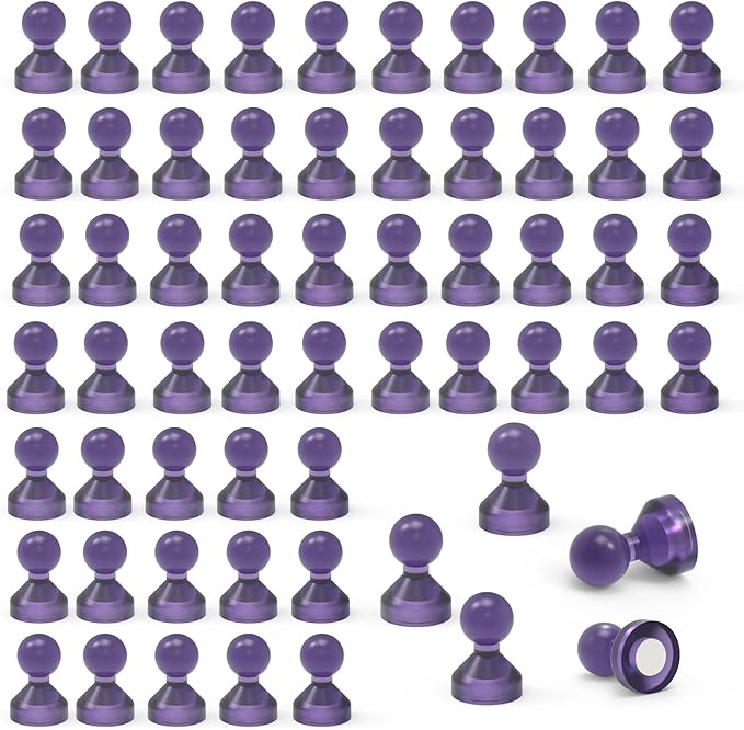 MHDMAG Magnetic Push Pins Powerful Strong Push Pin Magnets for Fridge Whiteboards Calendars Maps in School & Office Pack of 60,Purple