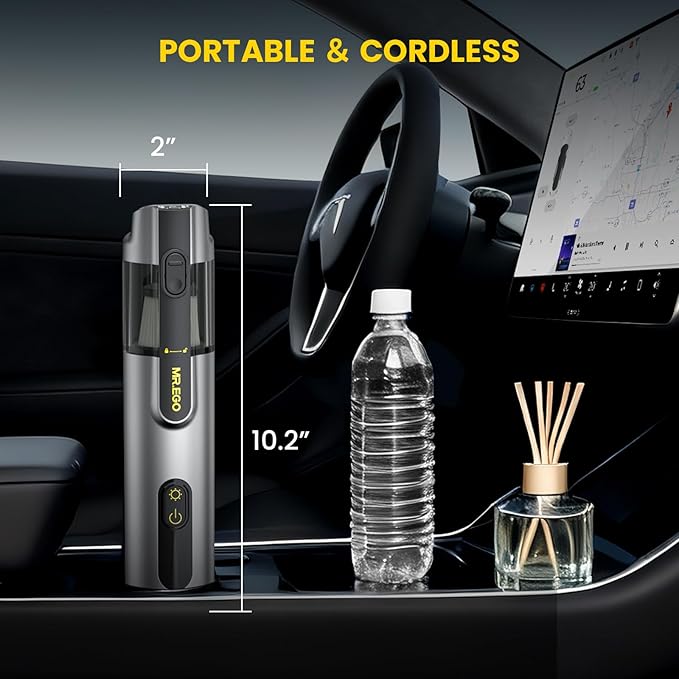 Mr.ego Car Vacuum Cleaner – 100000 RPM Cordless Handheld Vacuum with 20000Pa Suction, 4-in-1 Portable Vacuum Cordless Blower/Inflator, LED Light,Mini Vacuum Cleaner for Car, Office Desk & Home,Silver