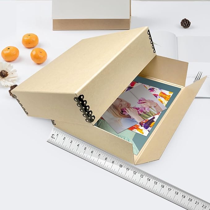 Lineco Museum Archival Storage Box, 11.75x15.25x3 in. Drop Front Design. Acid-Free with Metal Edge. Organize Photos, Pictures, Prints, Documents, Crafts, DIY. Tan, 1 Pack