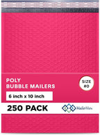 Fuchsia Small Poly Bubble Mailers 6x10 inch #0 | Self Seal Padded Envelopes | Cushioned Bubble Mailer | Usable Size 6x9 | WaterProof | Lightweight mailing Shipping Bags | 250 Pack Bulk | Made in USA