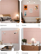 Fluxynara Felt Bulletin Board Tiles Large 48" x 36" Cork Board Alternative-12 Pack with 70 Adhesive Tabs, Thick Slat Wall Panels for Office Decor, Push Pin Board Wall Organizer Alternative -Pink