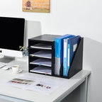 PAG Wood Desktop File Holder Organizer Mail Sorter for File Folders, Mails, Envelopes, Mailing Supplies or Magazines, Black