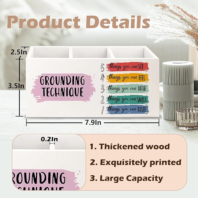 URLLUAE Mental Health Wooden Pen Pencil Holder for Classroom Therapy Counselor Office Desk Accessories, Grounding Technique Mental Health Makeup Brush Toothbrush Holder Organizer