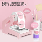 Guermok Thermal Shipping Label Holder for Rolls & Fan-Fold, Fragile Stickers for Shipping, Label Stand Desktop Printer Holder-Home Office Accessory Sticker Dispenser for Holographic (Pink)