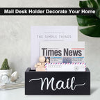 Lucundm Desk Mail Organizer, Mail Organizer Countertop, Wood Desk Mail Storage Box, Envelop Holder for Home Office (Black-2 slot)