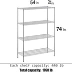 Regal Altair 21" Deep x 54" Wide x 74" Height Wire Shelving Kit | 4-Tier | NSF Commercial Storage Rack Unit