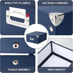 DLUGOPIS 2 Pcs Inch Checks Storage Box with Lid Document Boxes Document Bin Banker Boxes Foldable Receipt Box Storage Navy Blue Cardboard Record Boxes For Business Pesonal Books Files 12"x10"x5"