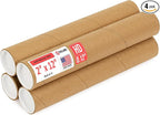 Paclord 2" x 12" Heavy-Duty Reinforced Cardboard Mailing Tube, Pack of 4 Tubes with 8 Caps – Secure USPS Approved – Great for Shipping and Storing of Prints, Artwork, Posters or Documents