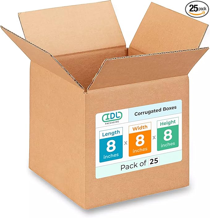 Small Cube Moving & Shipping Boxes 8"L x 8"W x 8"H (25-Pack) - Extra Strength 200 lb vs Regular - Corrugated Boxes for Packaging Moving Supplies - Moving Box - Small Box by IDL Packaging