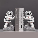 Kakizzy Space Theme Bookends - Astronaut Kids Book Stoppers, Heavy Duty Resin Bookends for Shelves (D-Silver Color)