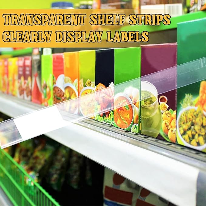 Fainne 100 Pcs Shelf Label Strips 1.25''H x 48 L Self Adhesive Shelf Label Holder Gondola Price Tag Stick on Plastic Clear Ticket Channel for Metal Wood Plastic Rack