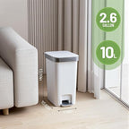 accep 2 Pack Bathroom Garbage Can with Lid, 2.6 Gallon /10 Liter Small Trash can, Press Top Bin & Step Metal Pedal Trash Bin, Mini Waste Basket for Bedroom, Home Office, Toilet, Dorm (Grayish-White)