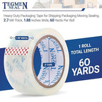 TegmenSeal Heavy Duty Clear Packing Tape with Dispenser Combo for Shipping, Moving & Storage,Thicker Clear Packing Tape, 1.88 inches Wide, 60 Yards Per Roll, 36 Pack 2160 Total Yards
