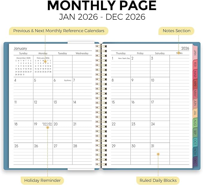 2026 Planner, 8.5" x 11" Weekly and Monthly Planner, January 2026 - December 2026, Agenda Planner with Monthly Tabs, Goal Setting & Time Management Organizer for Women & Men