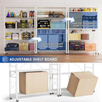 ALANNG 40" W Foldable 5-Tier Storage Shelves with Wheels, Adjustable & Removable Metal Rack, Heavy Duty Rolling Organizer for Kitchen, Garage, Closet, Pantry, and Office (White,4 Pack)