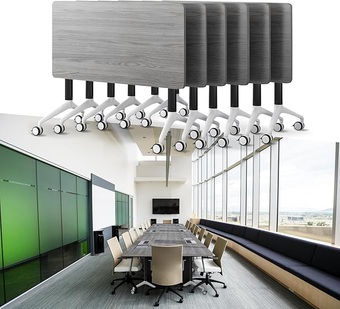 Goakwwuz Conference Room Table, Folding Conference Tables,Thicken Grey Tabletop,Flip Top Wooden Seminar Meeting Room Table for Conference Room Offices (6, Grey, 47.2“)