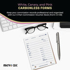 Commission Voucher Book CV-59-3 Part Carbonless Forms, Triplicate NCR Receipt Book, Snap-Out Pre-Punched with File Holes Commission Vouchers, Blue Ink, 4.25 x 5.625 Inch - Pack of 100