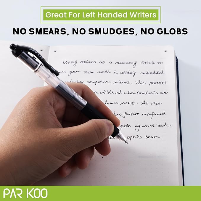 ParKoo Black Gel Pens, 100 Pack Quick Dry Retractable Medium Point 0.7mm Rollerball Gel Ink Pens Smooth Writing with Comfort Grip for Middle and High School Office Home