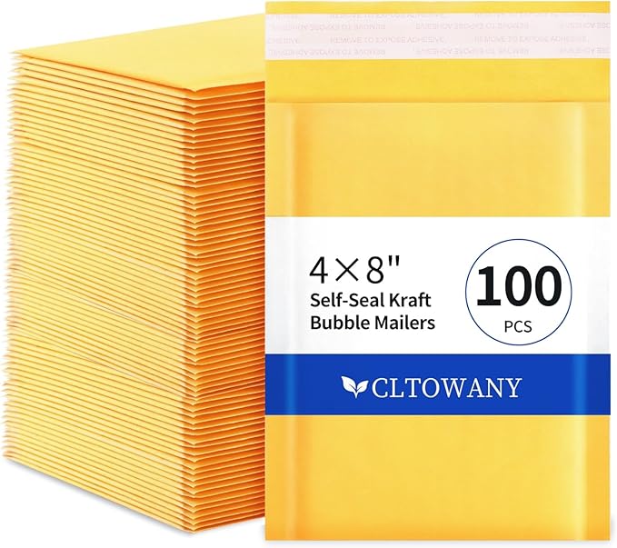 Cltowany Small Padded Envelopes 4×8' Inch 100 Pack Self-Sealing Paper Envelopes for Shipping, Mailing, Packaging,Strong Adhesion Envelope Mailers