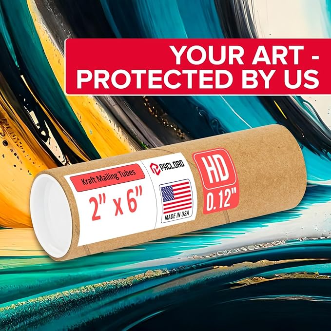 Paclord 2" x 6" Heavy-Duty Reinforced Cardboard Mailing Tube, Pack of 6 Tubes with 12 Caps – Secure USPS Approved – Great for Shipping and Storing of Prints, Artwork, Posters or Documents