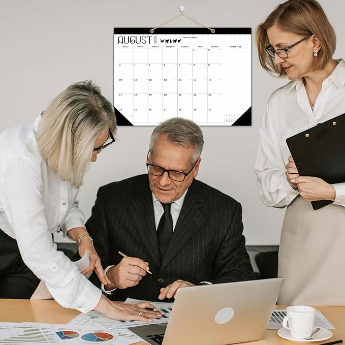 Desk Calendar 2026 - With 2 sticker, 17-Month (Aug 2025 - Dec 2026) Large 17x12 Inches, Desktop/Wall Monthly Calendar for Home, School & Office (Cat)