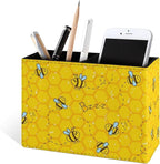 Famame Honeycomb Cute Bee Pencil Holder for Desk, Leather Desktop Container Pen Cup Storage Study Table Pen Organizer Makeup Brushes Holder for Office Home