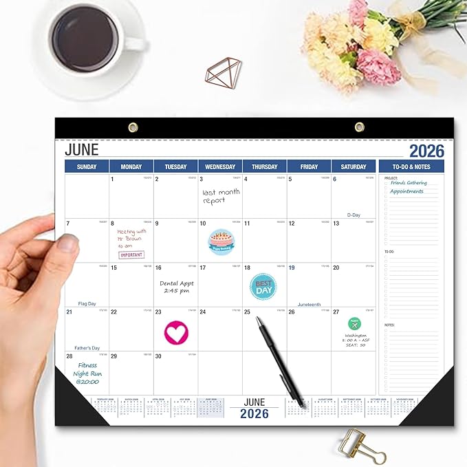 Desk Calendar 2026-2027, With 2 sticker, 18 Month Calendar Running to June 2027-22" x 17" Desktop/Wall Monthly Calendar for Homeschool or Office