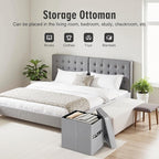 Ottoman with Storage, Ottoman Foot Rest Stool with Handles & Side Pocket. Folding Leather Storage Bench with Thicker Foam Padded Seat. Slim Tall Ottomans for Living Room 350lbs, 17x13x17in, Grey