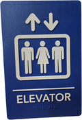 USA Made - Men's and Women's Restroom Signs ADA-Compliant Bathroom Door Signs for Offices, Businesses, and Restaurants, Black, Blue, Grey and Taupe/Tan Colors (Blue Elevator)