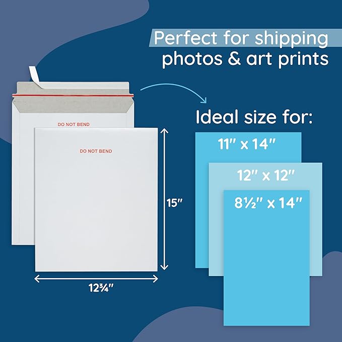 Blue Summit 25 Pack 12.75x15 Rigid Mailers, Cardboard Envelopes, Do Not Bend Photo Mailers, Cardboard Envelopes for cards, For Paper Document, Pictures, and Magazine