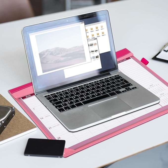 Yoment Desk Calendar 2026, Jan 2026-Dec 2027, 2026 Desk Calendar Large 17 x 12, 2026 Calendar with Plastic Cover, Pockets, to-Do Lists, Desktop Wall Calendar 2026-2027 for Office School Home, Pink