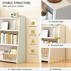 IOTXY Wooden Extendable Shelf Bookcase - 3-Tier Ladder Low Short Bookshelf for Small Space or Corner, White, S