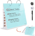 Desktop Glass Dry Erase & Acrylic Aesthetic Calendar Weekly to-do List Combo, Small Magnetic Standing Whiteboard, Desk Flip Easel Calendar with Accessories for Home Office Supply, Aqua Blue, 9 x 7''