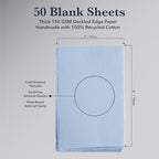 Wanderings 50 Pack Blue A6 Handmade Deckled Edge Cotton Paper - Cold Pressed Texture - Paint, Watercolor, Writing, Printer - Cards, Wedding Invitations, Menus, Arts and Crafts. 150gsm - 10.5x15 cm