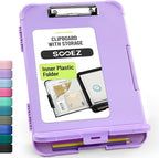 Sooez Reinforced Clipboard with Storage, Inner Plastic Folder Attached, Heavy Duty Clip Boards 8.5x11 with Pen Holder, High Capacity Nursing Clipboards for Teacher Office Home, Letter / A4 Size