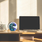 LCCCK Hand Blown Glass Ocean Waves Glass Ball Beach Office Decor, Blue Glass Paperweight Ideal Beach Decorations for Home, Suitability Seaside Villa Aquarium Ocean Lover's Gift