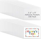 Jeyiour 100 Pcs Label Holders Adhesive Nameplate Pockets Storage Bin Labels Index Card Holder Shelf Plastic Peel Stick for Classroom Supermarket Bookshelf Library Student Box Drawer (3.6 x 5 Inch)