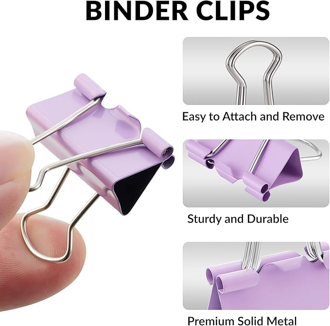 NEEWAY 100 Count Binder Clips Assorted Sizes, Paper Binder Clips (0.6inch 0.75inch 1inch), Metal Paper Clamps for Office and Home