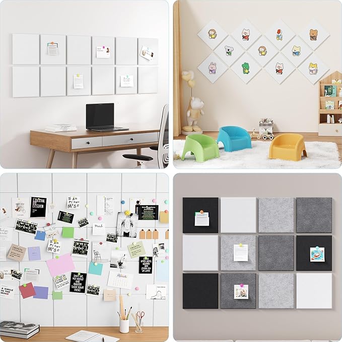 Baysola Large Cork Boards for Walls – 48" x 36" Self Adhesive Felt Wall Tiles, Ideal for Office Wall Organizing Bulletin Board, Easy to Install Cork Boards Felt Board