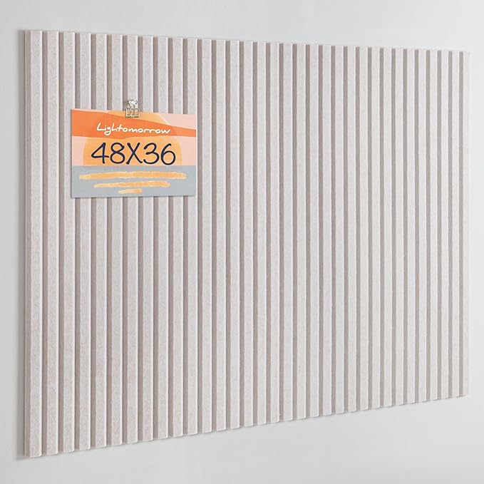 Lightomorrow Large Bulletin Board, 48 x 36 inches Felt Board Decorative Pin Board, 4' x 3' Cork Board Alternative for Wall, Foldable Photo Board with 20 Pushpins - Oatmeal Stripes