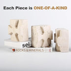 Natural Marble Square Book Ends, Heavy Duty Bookends for Shelves, Non-Skid Stone Book Holders, Unique Modern Aesthetic Office Bookshelf Decor for Books/CDs(Travertino Turkey)