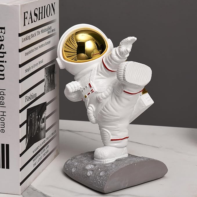 Kakizzy Book Ends for Shelves Decorative, Upgraded Astronaut Bookshelf Stopper Resin Book Shelf End Holders Heavy Duty Bookends for Kids Gifts Cute Spaceman Book Ends for Space Decor(F2-Gold)