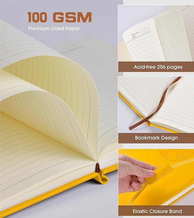 Biuwory Lined Journal Notebook for Women Men,256 Pages A4 Large Hardcover Leather Journals for Writing,Travel,Business,Work,School,College Ruled Notebooks for Note Taking, Diary Notepad 8.6"×11"