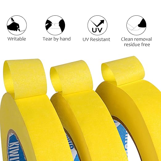 KIWIHUB Yellow Painter's Tape,1 inch x 60 Yards - Medium Adhesive Masking Tape for Painting,Labeling,DIY Crafting,Decoration and Medium Adhesive Masking Tape for Painting,Labeling,Automotive Refinish