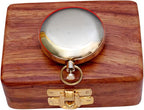 Bazross Brass Nautical Compass with Wooden Case - Antique Brass & Copper Sun Clock for Camping, Hiking, Touring - Engraved Gift for Him - Nautical Clock - Compass Gift
