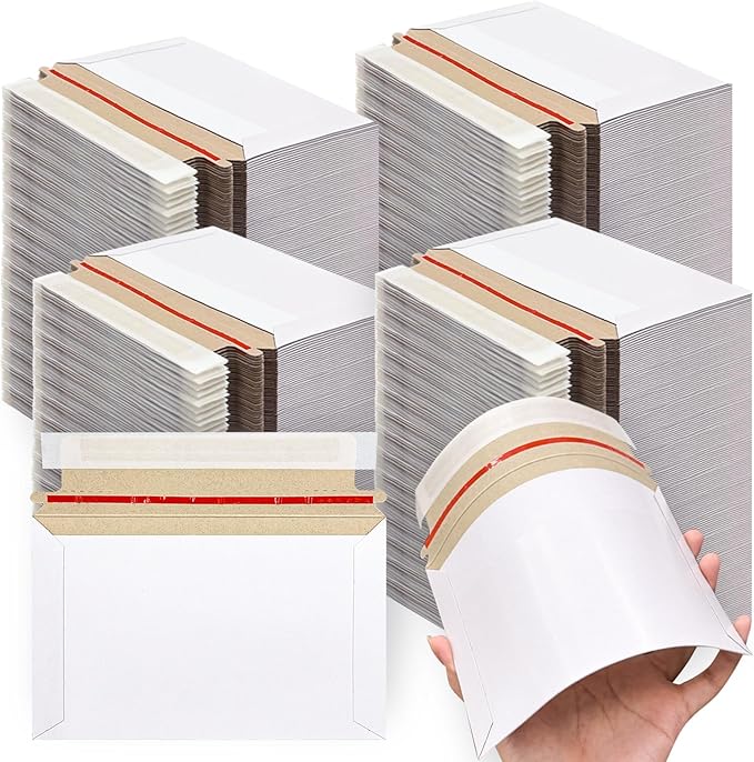 Ayearparty 500 Pcs 6.5 x 4.5 Inch Rigid Photo Mailers with Self-Adhesive White Cardboard Card Shipping Envelopes Bulk Stay Flat for Document CD Paper Picture
