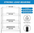 Guan River 4-Shelf Adjustable Metal Shelf Wire Shelving Unit Heavy Duty Storage Rack Shelf for Office,Kitchen,Bedroom,Bathroom,Laundry,Pantry Basement,Garage(Chrome,48" L x 18" W x 62" H)